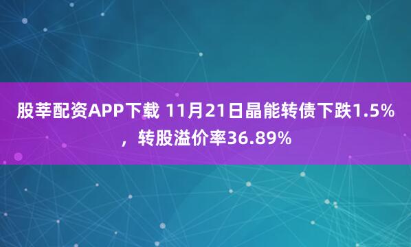股莘配资APP下载 11月21日晶能转债下跌1.5%，转股溢价率36.89%